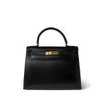 Kelly 28 Sellier Black Box Calfskin Gold Plated P Circle Stamp - Image 2