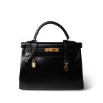 Kelly 32 Black Box Calfskin Gold Plated A Square Stamp