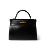 Kelly 32 Black Box Calfskin Gold Plated A Square Stamp - Image 10