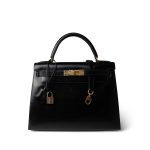 Kelly Sellier 28 Black Box Calfskin Gold Plated (V) Stamp