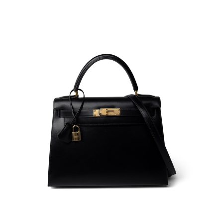 Kelly Sellier 28 Black Box Calfskin Gold Plated X Circle Stamp