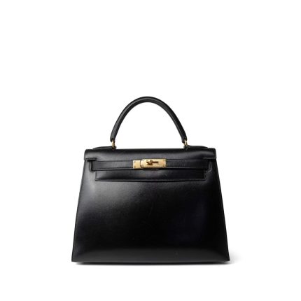 Kelly Sellier 28 Black Box Calfskin Gold Plated X Circle Stamp
