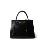 Kelly Sellier 28 Black Box Calfskin Gold Plated Y Circle Stamp