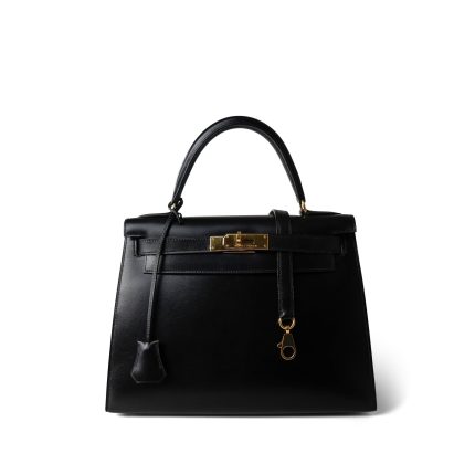 Kelly Sellier 28 Black Box Calfskin Gold Plated Y Circle Stamp