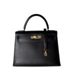 Kelly Sellier 28 Box Calfskin Gold Plated Hardware M Circle Stamp