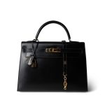 Kelly Sellier 32 Black Box Calfskin Gold Plated (U) Stamp