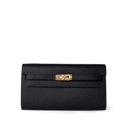 Kelly Wallet To Go Black Veau Epsom Gold Plated B Stamp