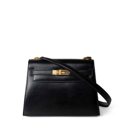 Mini Kelly Sellier 20 Black Box Calfskin Gold Plated P Circle Stamp