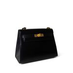 Mini Kelly Sellier 20 Black Box Calfskin Gold Plated P Circle Stamp - Image 5