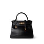 Vintage Kelly Retourne 28 Black Box Calfskin Gold Plated ￼C Square Stamp