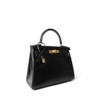 Vintage Kelly Retourne 28 Black Box Calfskin Gold Plated ￼C Square Stamp - Image 13