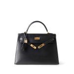 Vintage Kelly Retourne 28 Black Box Calfskin Gold Plated ￼C Square Stamp - Image 7