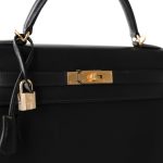 Vintage Kelly Retourne 28 Black Box Calfskin Gold Plated ￼C Square Stamp - Image 3