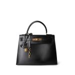 Vintage Kelly Sellier 28 Black Box Calfskin Gold Plated R Circle Stamp