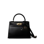 Vintage Kelly Sellier 28 Black Box Calfskin Gold Plated Y Circle Stamp
