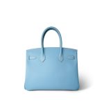 Birkin 30 Bleu Celeste Epsom Palladium Plated O Square Stamp - Image 11