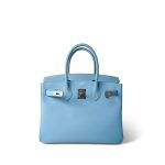 Birkin 30 Bleu Celeste Epsom Palladium Plated O Square Stamp - Image 8