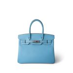 Birkin 30 Bleu Celeste Epsom Palladium Plated O Square Stamp - Image 2