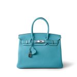 Birkin 30 Blue Atoll Togo Palladium Plated T Stamp