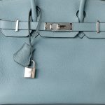 Birkin 30 Blue Ciel Clemence Palladium Plated M Square Stamp - Image 4