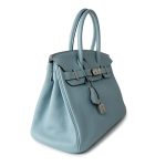 Birkin 30 Blue Ciel Clemence Palladium Plated M Square Stamp - Image 11