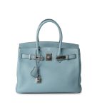Birkin 30 Blue Ciel Clemence Palladium Plated M Square Stamp - Image 12