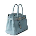 Birkin 30 Blue Ciel Clemence Palladium Plated M Square Stamp - Image 13