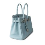 Birkin 30 Blue Ciel Clemence Palladium Plated M Square Stamp - Image 19