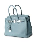 Birkin 30 Blue Ciel Clemence Palladium Plated M Square Stamp - Image 18