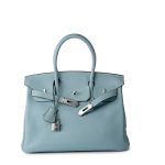 Birkin 30 Blue Ciel Clemence Palladium Plated M Square Stamp - Image 20