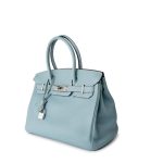 Birkin 30 Blue Ciel Clemence Palladium Plated M Square Stamp - Image 22
