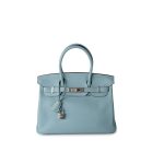 Birkin 30 Blue Ciel Clemence Palladium Plated M Square Stamp - Image 23
