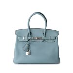 Birkin 30 Blue Ciel Clemence Palladium Plated M Square Stamp