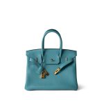 Birkin 30 Veau Togo Blue Atoll Gold Plated T Stamp - Image 6