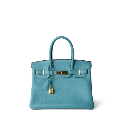 Birkin 30 Veau Togo Blue Atoll Gold Plated T Stamp