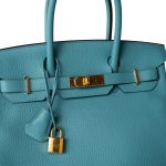 Birkin 30 Veau Togo Blue Atoll Gold Plated T Stamp - Image 9