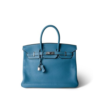 Birkin 35 Bleu Jean Togo Palladium Plated H Square Stamp