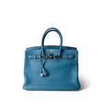 Birkin 35 Bleu Jean Togo Palladium Plated H Square Stamp - Image 4
