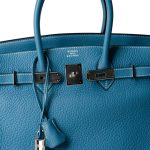 Birkin 35 Bleu Jean Togo Palladium Plated H Square Stamp - Image 11