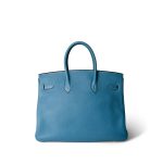 Birkin 35 Bleu Jean Togo Palladium Plated H Square Stamp - Image 5