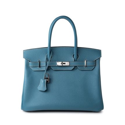 Hermes Birkin 30 Blue Jean Veau Epsom Leather Palladium Hardware G Square Stamp