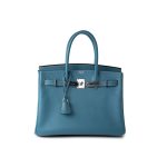 Hermes Birkin 30 Blue Jean Veau Epsom Leather Palladium Hardware G Square Stamp - Image 15