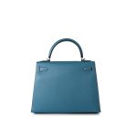 Kelly 28 Sellier Blue Jean Veau Epsom Leather Palladium Hardware M Square Stamp - Image 14