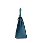 Kelly 28 Sellier Blue Jean Veau Epsom Leather Palladium Hardware M Square Stamp - Image 4