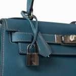 Kelly 28 Sellier Blue Jean Veau Epsom Leather Palladium Hardware M Square Stamp - Image 2