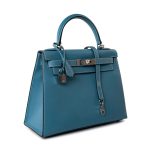 Kelly 28 Sellier Blue Jean Veau Epsom Leather Palladium Hardware M Square Stamp - Image 10
