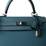 Kelly Sellier 25 Blue Jean Epsom Palladium Plated K Square Stamp - Image 3