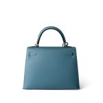 Kelly Sellier 25 Blue Jean Epsom Palladium Plated K Square Stamp - Image 8