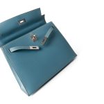 Kelly Sellier 25 Blue Jean Epsom Palladium Plated K Square Stamp - Image 2