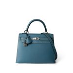 Kelly Sellier 25 Blue Jean Epsom Palladium Plated K Square Stamp